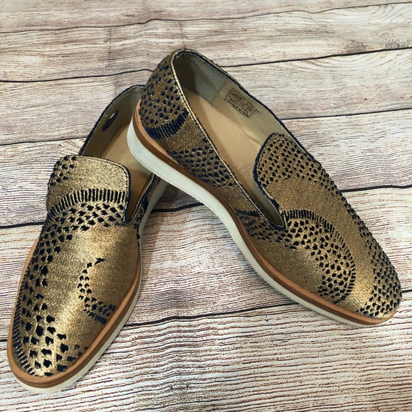 Free People Shoes - Free People Gold Blue Snake Eye Loafers 38